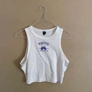 SHEIN White Cropped Graphic Tank Top.